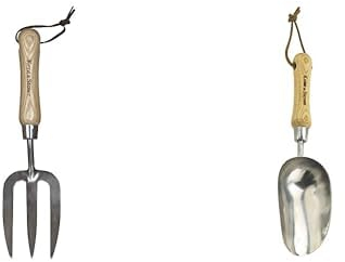 Kent & Stowe Handgabel – Blumengabel aus Edelstahl für die Gartenpflege, 31 cm & Pflanzschaufel – Blumen-Kelle aus Edelstahl zum Einpflanzen und Umpflanzen, Handschaufel mit Griff aus Eschenholz, 33cm