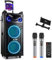Moukey Karaoke Machine, Double Woofer PA System with 2 Wireless Microphones, Disco Lights and Echo/Treble/Bass Adjustment, Portable Bluetooth Speaker for Party, Support TWS/REC/AUX/MP3/USB/TF/FM