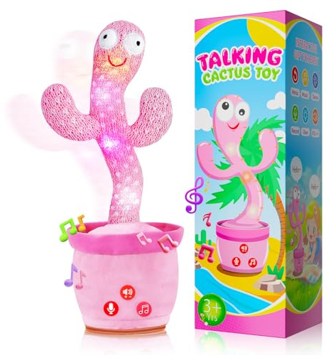 SANJOIN Dancing Talking Cactus Toy, Sensory Girls Toys for 18 Months+, Adjustable Volume, Mimicking, Recording & Singing with LED Lights, Interactive Gifts for Girls