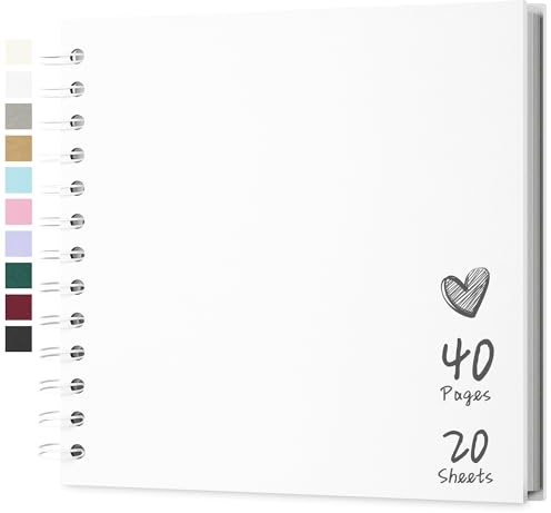 Hiwhy Álbum de Fotos Scrapbook 18x18 cm 20 Hojas DIY Álbum de Recortes Papel Kraft Duro Libro de Recuerdos de Bebé Familiares Cumpleanos Boda Aniversario, Blanco