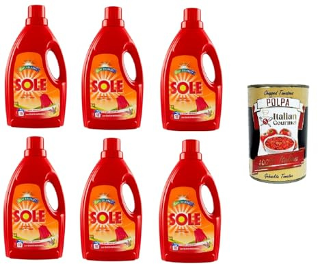 Sole - Detergente clásico para lavadora para ropa delicada con aceite de pachulí, 6 x 1lt+ Italian Gourmet Polpa di Pomodoro, 400 g