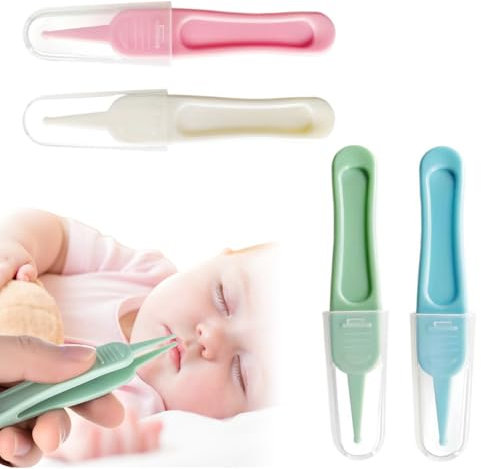 4 Stück Baby Nasenpinzette, Baby Sicherheits Pinzette, Nasenreinigung Pinzette Rundkopf, Kunststoff Pinzette für Nasenreinigung