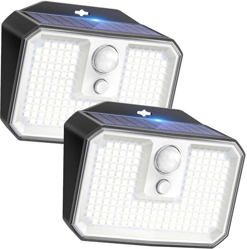Solar Lights Outdoor, 168 LED Security Light with Motion Sensor Super Bright IP65 Waterproof, 3 Lighting Modes Outside Motion Activated Lights Easy Install for Fence Yard Door Garden (Cold Light 2PK)