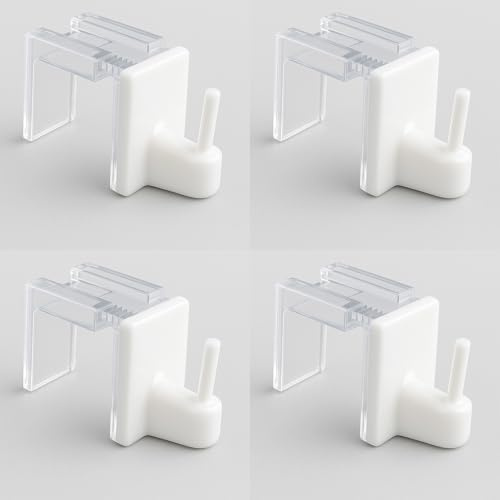 Byour3 - Paquete de 4 Ganchos para Cortinas Sin Taladro - Soportes Ajustables Transparentes para Barras de Cortina - Gancho para Cortina de Ventana Sin Taladrar ni Agujeros (Blanco, 15-26 mm)