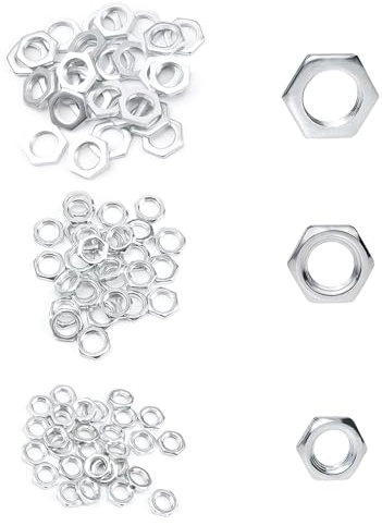 HERKINDNESS Lot de 90 écrous hexagonaux M8 M10 M12 Assortiment d'écrous de sécurité plats galvanisés Filetage fin Écrou plat pour constructions en acier, meubles, machines