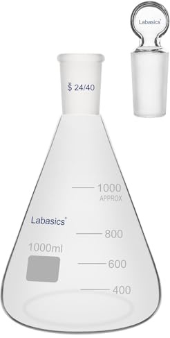 Labasics Flasque Erlenmeyer en Verre Borosilicaté avec Bouchon à Joint 24/40, Flasque Conique pour Mélange et Stockage de Réactifs de Laboratoire, 1000 ml