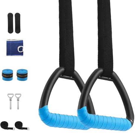 Lot de 2 anneaux de gymnastique en ABS - Pour l'intérieur et l'extérieur - Avec sangles réglables de 3 m - Certifié de sécurité jusqu'à 1000 LBS - Pour la musculation, la callisthénie, les enfants (B)