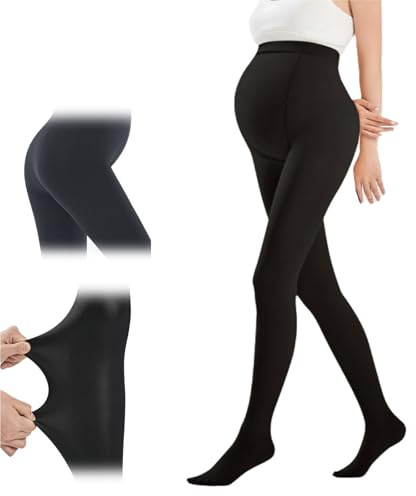 Gravidleggings - Genomskinliga fleecefodrade strumpbyxor, Stretchiga komfortleggings för gravida kvinnor, Varma vinterstrumpbyxor för gravida(Black,400g)