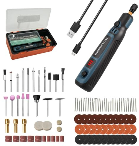 Jaxiyun Outil Rotatif Multifonction Sans Fil, USB Rechargeable Kit d'outils de Gravure Rotatif pour Sculpture/Polissage/Ponçage/Perçage et Bricolage, Stylo Graveur Électrique avec 96 Accessoires