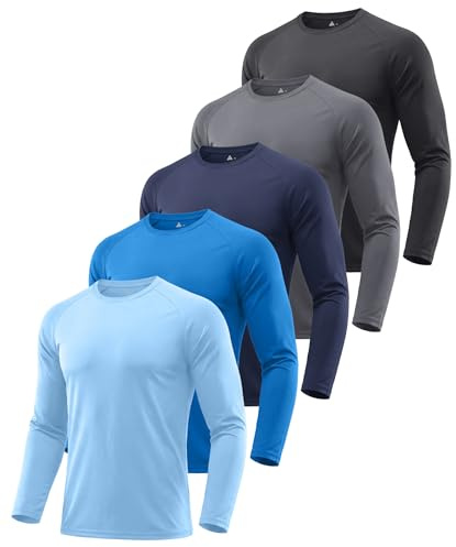 ZITY Paquete de 5 camisetas de manga larga para hombre, protección solar UPF 50+, antihumedad, ropa deportiva para entrenamiento y carrera, L