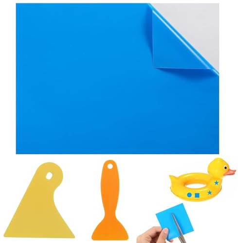 LEIIERUY Parche de Reparación Autoadhesivo de PVC, Kit de Reparación para Inflables, 1 Parche y 2 Espátulas, Impermeable para Colchones, Barcos, Kayaks y Más