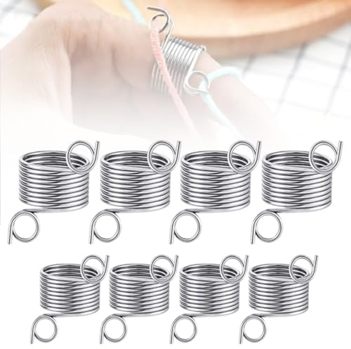 AEUXZA 8 Piezas Set de Dedales de Tejer (17mm+19mm) Acero Inoxidable Guía de Hilo Ajustable para Tejer Multicolor Anillos de Tensión para Crochet y Punto