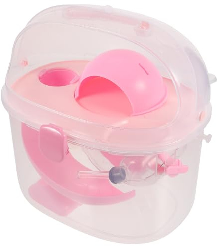 TEHAUX Jaula de Transporte Portátil para Hámster y Animales Pequeños, Caja Transparente Rosa de Plástico, Contenedor Ligero para Viaje y Uso Exterior, Transportador Compacto para