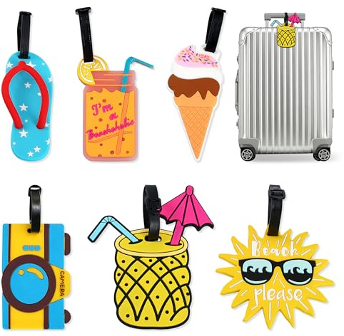 YinnFeen Etiquetas Divertidas para Maletas, 6 Piezas Etiquetas de Equipaje Impermeables con Tarjeta, Etiqueta de Viaje para Maletas y Bolsas con Correa Ajustable para Vuelos Vacaciones y Cruceros