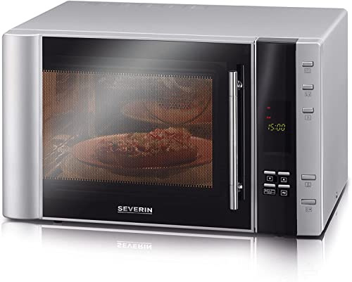 SEVERIN Microondas con grill y convección 3 en 1, horno microondas con 10 programas automáticos, microondas digital con plato giratorio y rejilla de grill, plateado/negro, MW 7825
