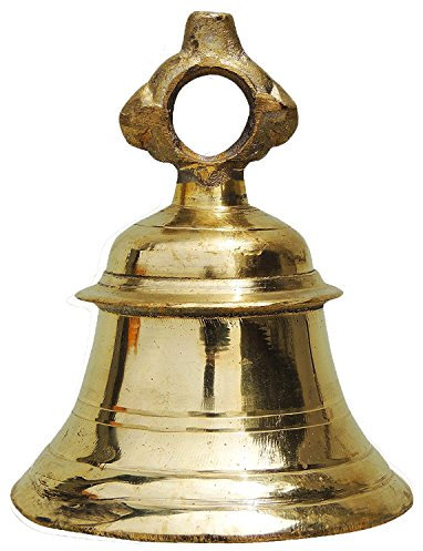 PARIJAT HANDICRAFT Massives Messing Tempel Ganta hängende Schiffsglocke Messing Pooja Glocke indische Tempelglocke Größe 17,8 cm