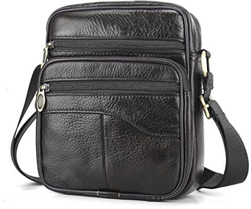 BAGZY Umhängetasche Herren Leder Schultertasche Handtaschen für Männer Herrentasche Klein Tasche Crossbody Bag für Geschenke Arbeit Reise Alltagsleben Messenger Sling Bag Schwarz