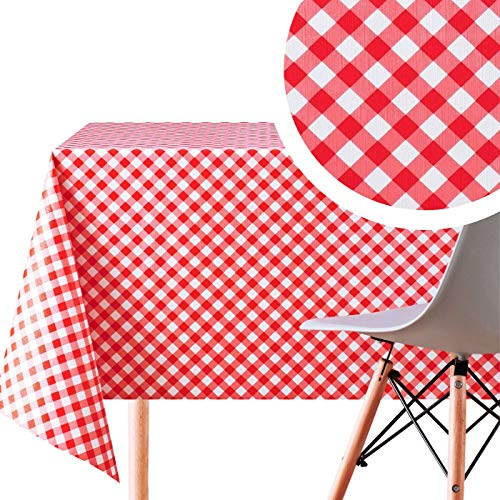 KP HOME Wipe Clean Tablecloth Rectangular 78.7x55.1 In (200x140cm) - PVC Wipeable Plastic Table Cloth for Outdoor - Waterproof Rectangle Kitchen Oilcloth 6 Seat Table Cover in Red Gingham Print