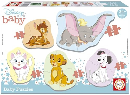 Educa - Baby Puzzles Animales Disney. 5 Puzzles Infantiles progresivos de 3 a 5 Piezas. A Partir de 24 Meses (18591)