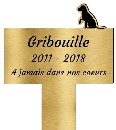 Piquet Funéraire Commémoratif Personnalisé - Souvenir pour Animaux - Piquet Plaque Funéraire Animaux - Texte Personnalisable (Chien Noir)