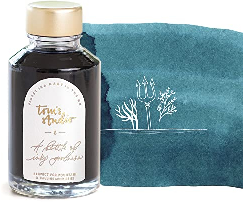 Tom's Studio British Made Fountain Pen Ink (50ml, Neptune Blue) | Glass Ink Bottle for Fountain Pen | Designed for Writing, Drawing and Doodling | Acid Free, Non Toxic and Vegan |