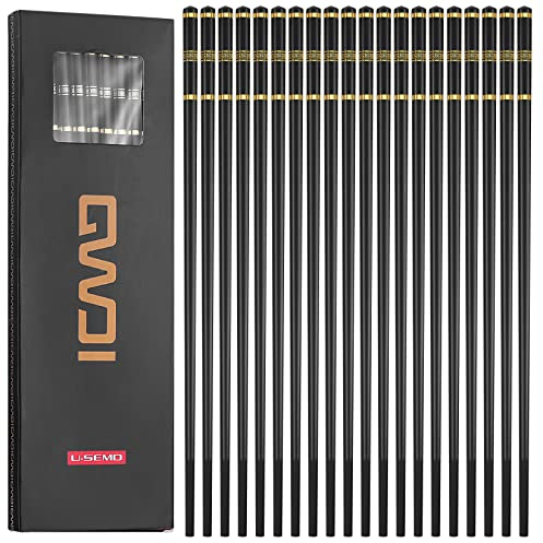 10 Paia Bacchette Cinesi, Bacchette Giapponesi Sushi, Bacchette Asiatiche Coreane Antiscivolo in Fibra di Vetro Riutilizzabili, Lavabili In Lavastoviglie - Colore Oro Nero