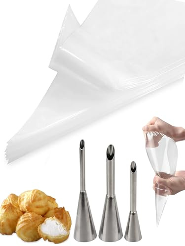 Puff Cream Filling Piping Tip 3 Pcs,Cupcake Filler Tool with 20 Disposable Pastry Bags for Filling Donuts,Cupcakes & Eclairs