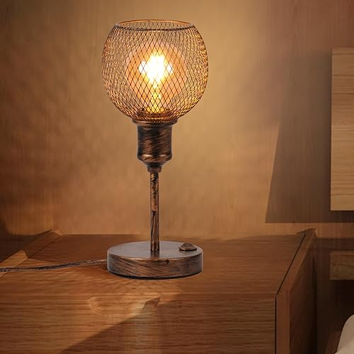 TWSXTE E27 Retro Lámpara de Mesa LED Luz Nocturna Lámpara Decorativa Lámpara de Noche Vintage Lámpara de Noche Lámpara de Lectura con Interruptor (sin Bombilla)