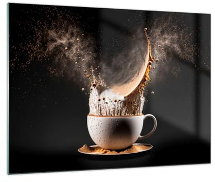 Moderne Impression sur Verre Café Lait Tasse Image Tableau en Verre Decoration Murale 70x50cm Deco Cadre Salon Chambre Cuisine Horizontal Petit Tableaux Decoratifs Muraux Art Wall Decor GAA70x50-5718