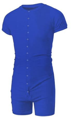 DLSMDOUS Pijamas Manga Corta para Hombre Mono Pijamas Sexys Elástico Azul L