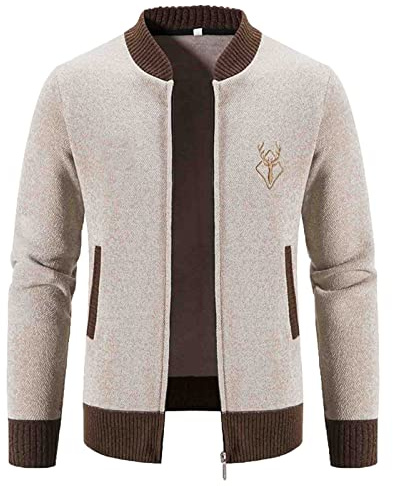 Trachtenjanker Für Herren, 3XL Langarm Strick Leicht Trachtenjacke Pullover Modern Ohne Kapuze mit Reißverschluss Lang Cardigan Strickjacke Sportlich Sweatjacke Wintermantel