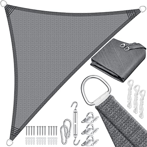 KESSER® Sonnensegel Sonnenschutz Windschutz | HDPE Gewebe | wasserabweisend & windabweisend | Dreieck 4.2x4.2x6m | 5-Fach quer vernäht robust & stabil Schattenspender Garten Balkon Terrasse Grau