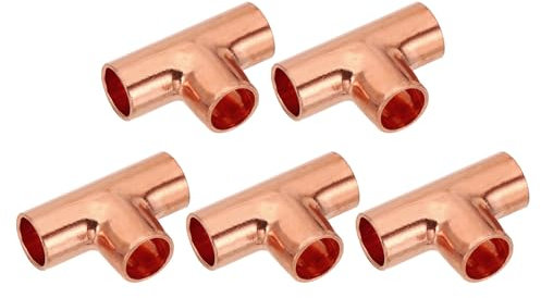 PATIKIL 3/8 ID 1mm dicke T-Stück Kupferfittings Kupfer Lötfitting Kupferarmatur, 3 Stück 99,9% reines Kupferrohrfitting mit kurzem Radius und Schweißlötverbindung