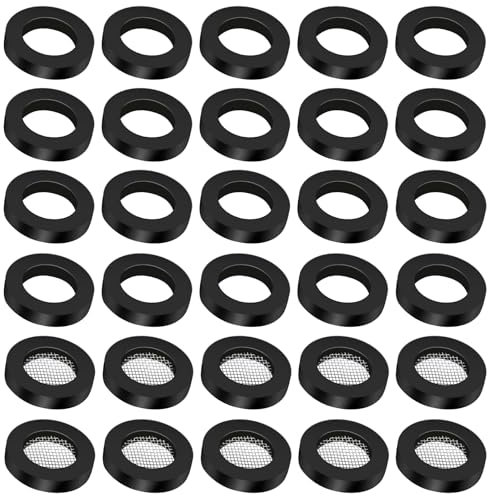 cobee Set di 20 anelli di tenuta, 1/2 pollici, 10 anelli di tenuta, con 10 pezzi di rete filtrante, guarnizioni per rubinetto (20 pezzi di colore nero)