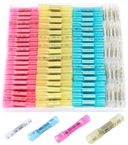 VAMRONE 245PCS Heat Shrink Butt Wire Connectors 26-10 AWG, Insulated Waterproof Electrical Wire Connectors Automotive Marine Grade Wire Crimp Terminals Butt Splices, Ideal for Boat, Truck
