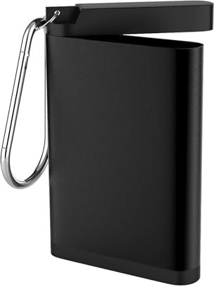 Juspota Zigaretten Taschenaschenbecher, Tragbarer Mini Aschenbecher Geruchsdicht für Unterwegs, Wandern Freien Camping Ascher mit Deckel & Groß Kapazität, Edelstahl Schwarz2