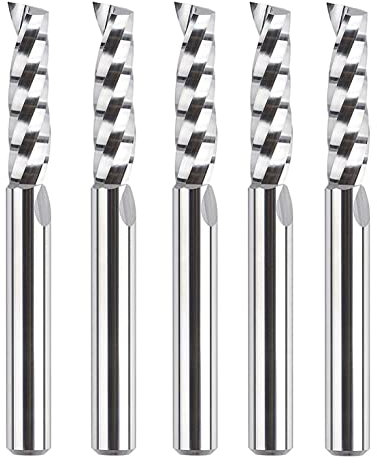 SpeTool Set di 5 punte per fresa in alluminio con scanalatura a O, codolo da 1/4 di pollice, fresa a scanalatura singola a spirale in carburo di tungsteno, punte per fresatura CNC, lunghezza di taglio
