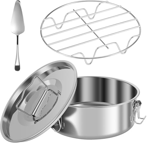 OKYMOTOR Flan Mold with Lid, 1.5 QT Baking Flan Maker, Flan Pan Stainless Steel with Steam Rack, Cake Spatula for Fast Pot Making Cheesecake Cupcake Pudding