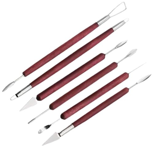 6pcs Professional Polymer Clay Tools Set – Double-Ended Stainless Steel Sculpting & Wax Carving Kit with Ergonomic Wood-Grain Handles for Air Dry Clay, Ceramics, DIY Crafts & Art Projects