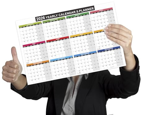 2-Pack 2026 Wall Calendar Planner A3, 17”x11” Yearly Desk Calendar, 12-Month Planning Chart for Home, Office, School Planning, 300gsm Thick&Durable Cardstock, 2-Sided Printed, (White-2026)