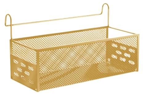 EHJRE Cesta Colgante, Cesta para Mesita de Noche, Cesta de Almacenamiento, Estante de Metal como Práctico Accesorio de Cama con Gancho para Colgar Sin Herra, Amarillo, Individual