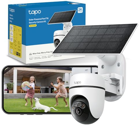 Tapo C610 KIT 2K 3MP Telecamera Wifi Esterno Senza Fili con Pannello Solare, 360° PTZ Videocamera Sorveglianza a Batteria 6700mAh, Rilevamento Umano, Visione Notturna a Colori, Tracciamento AI, IP65
