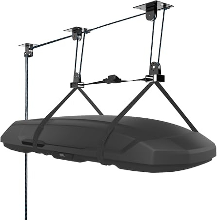 Hikeen Ceiling Hoist for Cargo Box, Heavy Duty Garage Storage Lift - Garage Pulley System Holds Up to 150 lbs Capacity, Fits 10-14 Foot Tall Garage Ceilings