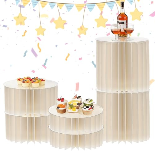 GAESHOW 6 Pcs Alzate per Buffet, Rialzi Pieghevoli per Buffet con 6 Piatti Rotondi in PVC, Alzatine per Allestimenti Bianche per Dessert, Cupcake, Decorazione per Matrimoni, Feste, Giardino