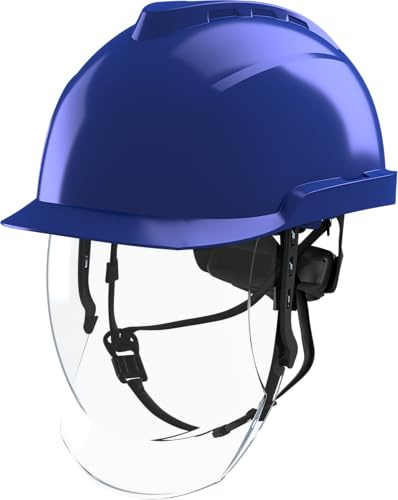 MSA V-Gard 950 Casco da costruzione – Casco protettivo non ventilato con visiera per cantieri e elettricisti – DIN EN 397 Casco per lavoro – Blu