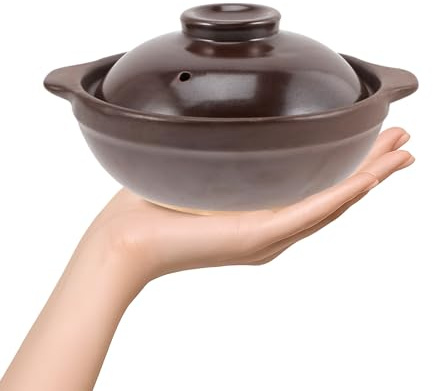 Lurrose Olla de Cerámica para Guisar Fideos y Estofados, Cazuela de Barro Tapa para Uso Doméstico y Comidas Diarias