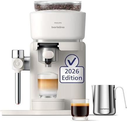 Philips Baristina Latte Espressomaschine – Kaffeemaschine mit Mahlwerk & Milchaufschäumer, 16 Bar, automatisches Mahlen, Tampen & Brühen, Espresso, Cappuccino & Latte Macchiato, BAR400/00