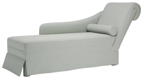 Holepyr Chaiselong ljusgrå sammet med nackrulle och höger armstöd 145 x 56 x 70 cm vilostol för vardagsrum sovrum avkoppling läsning sova avslappningszon