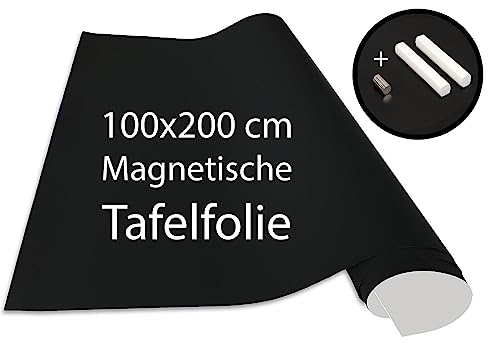 Cuadros Lifestyle Tafelfolie 100 x 200 cm | Magnetisch und selbstklebend - Vinyl- Kreidefolie | Magnettafel | inkl. Kreide + Neodym-Magnete | Tafel 100x200 cm Schwarz