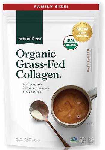Natural Force Organic Clean Collagen Peptides Powder - USDA Certified Organic & Non-GMO, Keto & Paleo Certified - Hydrolyzed Type I & III Protein Powder with Essential Amino Acids – Unflavored, 32oz
